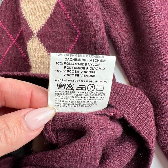 Ferre Ittierre SPA Men's Argyle knit Sweater Wool Cashmere L 52 Gianfranco Y2k - Picture 7 of 9